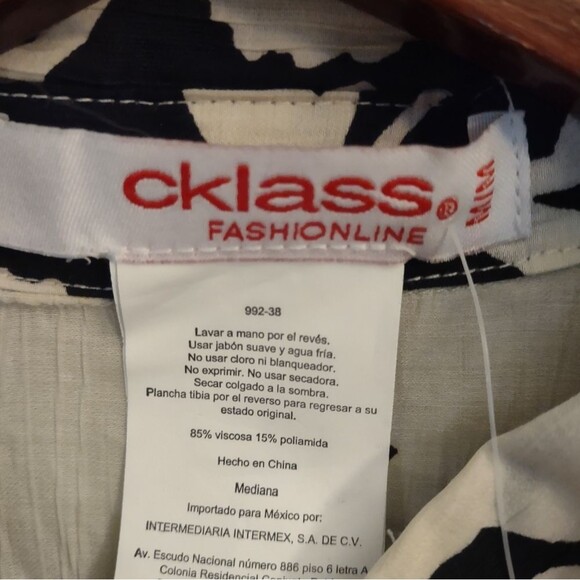 Cklass Fashionline Black Ivory Floral Long Sleeve Blouse Size Medium - Picture 7 of 13